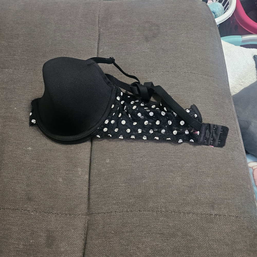 Fruit of the Loom Black Bra with White Polka Dot Sides